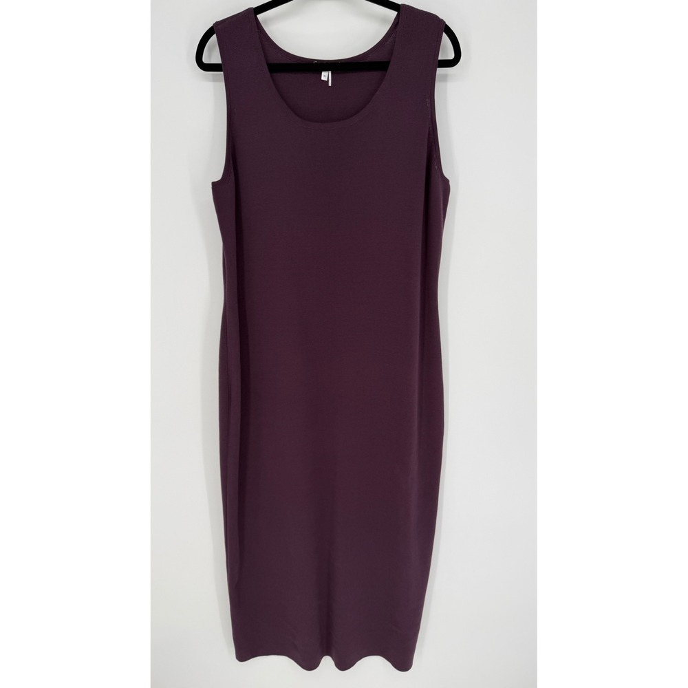 PERUVIAN CONNECTION PIMA COTTON RIBBED TANK MIDI DRESS XL PLUM PURPLE SLEEVELESS